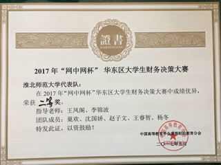 我校学生在2017年“网中网杯”大学生财务决策大赛华东区决赛中荣获佳绩